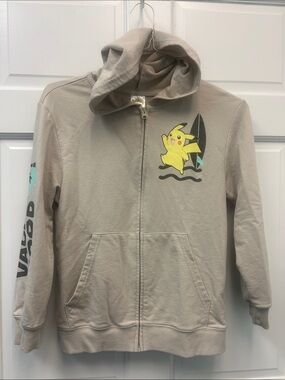 Pokemon Boys Pikachu Zip-Up Fleece Hoodie- Pokemon “Vacay Mood” Size L (10/12)